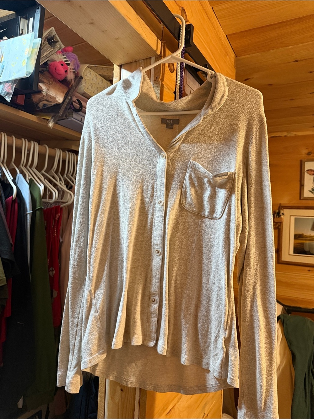 Figs Light Beige Button-Front Pajama Shirt